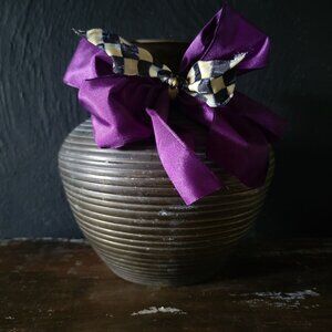 Vintage Ribbed Brass Squat Vase, Vintage Brass Vase